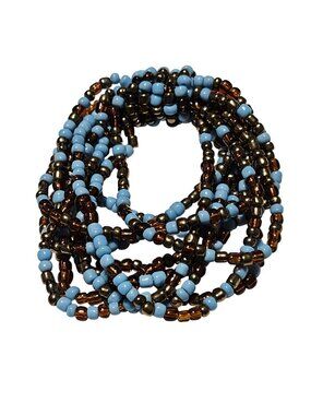 Handmade Seed Beaded Stretch Bracelet Multi Strand Light Blue Bronze Beads